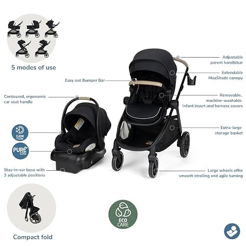 Maxi-Cosi Zelia Pro 5-in-1 Travel System with Mico Pro Infant Car Seat, Baby Stroller Combo, Reversible Seat, Large Wheels, Adjustable Handle, Newborn to Toddler, Lightweight, Caspian Caviar thumbnail 15