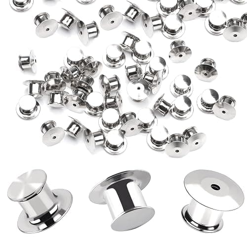 DECYOOL 100 Pieces Metal Pin Backs Locking Pin Keepers Locking Clasp | Nickel Plated Copper,convenient to carry, and blend seamlessly behind any pin,No Tools Required Spring Loaded Lock - Image 1