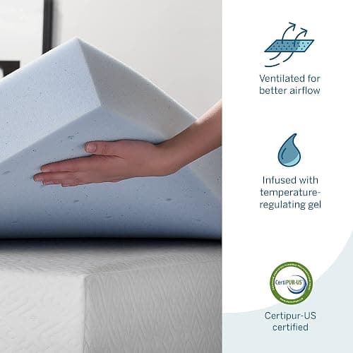 LUCID 4 Inch Gel Memory Foam Mattress Topper-Ventilated Design-Ultra Plush-Twin thumbnail 2