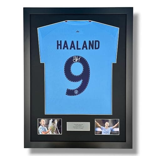 Erling Haaland Signed Shirt In Luxury Wooden Frame & Certificate Of Authenticity Football Soccer Memorabilia Autograph Auto Jersey - Image 1
