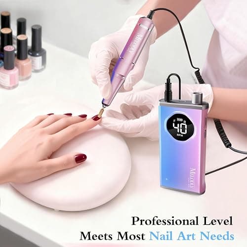 Electric Nail Drill File Professional 40000 RPM, Melodly Rechargeable Electric Nail File Machine Kit for Acrylic Gel Nails Polishing Removing, Portable Cordless Efile with Gold Bits Kit at Salon Home thumbnail 7