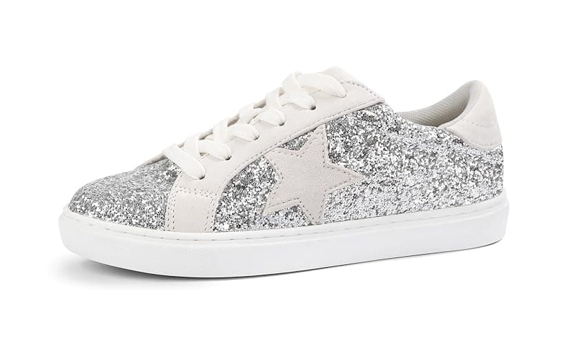 PARTY Women's Fashion Star Sneaker Lace Up Low Top Comfortable Cushioned Walking Shoes - Image 1