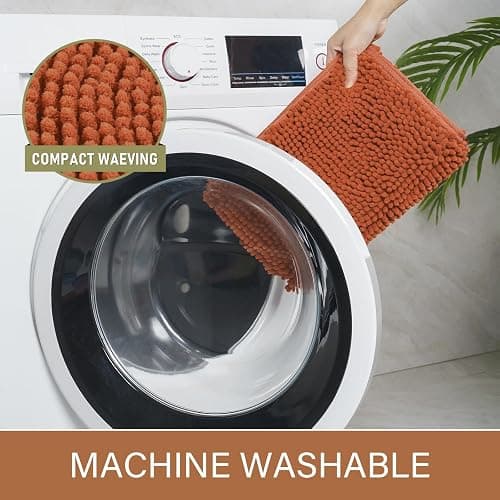 LOCHAS Luxury Bathroom Rug Shaggy Bath Mat 24 x 60 Inch, Washable Non Slip Bath Rugs for Bathroom Shower, Soft Plush Chenille Absorbent Carpets Mats, Burnt Orange thumbnail 6