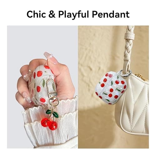 Compatible with AirPods 4 Case, Cute Pretty Aesthetic AirPod 4 Case Cover with Keychain, Soft TPU Protective Shockproof Case for Women Girl (Cherry, for AirPod 4 case) thumbnail 3
