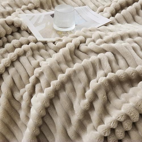 YIICKO Khaki Throw Blanket for Couch Sofa 50x60 inches Striped Fleece Blankets Room Home Decor Lightweight Plush Soft Cozy Gifts for Women Mom Girls thumbnail 6