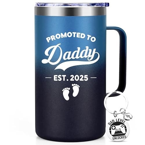 Gusgopo New Dad Gifts for Men, Promoted to Dad Est. 2025 for Father's Day Christmas Baby Shower, 20 Oz Insulated Stainless Steel Coffee Mug with Lid, Blue Gradient - Image 1