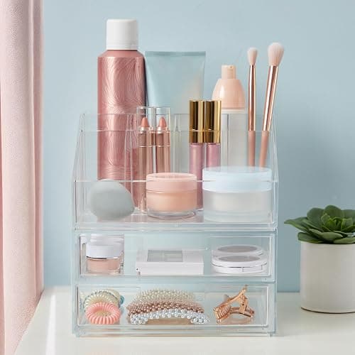 STORi Chloe Stackable Makeup Holder & Drawer Organizer Set, Clear, BPA-Free Plastic, Made in USA, Organize Brushes, Cosmetics & Beauty Essentials thumbnail 8