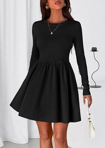 PRETTYGARDEN Women's Long Sleeve Mini Dresses 2025 Fall Casual Crewneck Pleated A Line Party Cocktail Short Dress with Pocket thumbnail 6