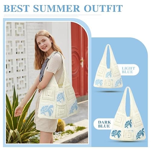 Topdear Crochet Tote Bag for Women, Aesthetic Crochet Mesh Beach Tote Bag, Summer Vacation Knitted Bag for Women Shoulder thumbnail 6