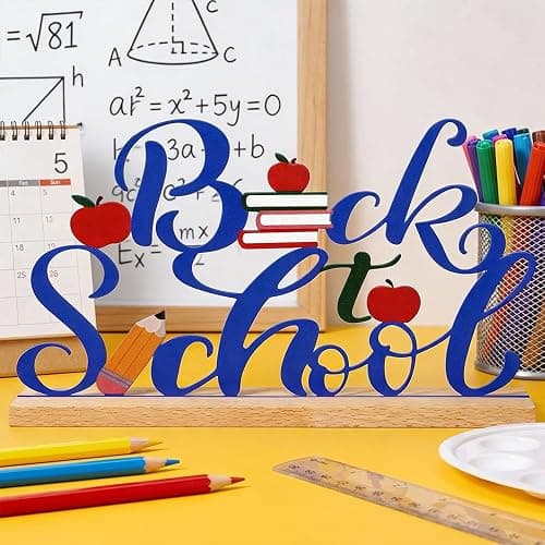 Back to School Metal Sign Table Decorations for Home Office Shelf Tabletop | First Day of School Classroom Teacher Party Supplies Freestanding Metal Word Sign 9.8x5.5 Inch thumbnail 4