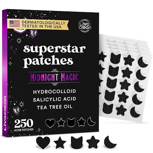 LivaClean 250CT Black Star Pimple Patches for Face - Hello kitty Pimple Patches Black w/Salicylic Acid & Tea Tree Oil - HSA/FSA Compliant Hydrocolloid Acne Patch, Cute Face Stickers, Zit Patch - Image 1