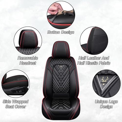 HBXT Car Seat Covers for Toyota Camry 1999-2026, Premium Nappa Leather Waterproof & Anti-Slip, Full Coverage Customized fit Toyota Camry Seat Covers Front Set (2 Seats Standard,Black-Red) thumbnail 4