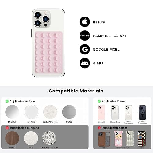 Silicone Double-Sided Suction Cup Phone Case Detachable Mount, Fidget Sticky Phone Grip Hands-Free Phone Accessories for Selfies & Videos, Trending TikTok Items for iPhone & Android(Baby Pink, Small) thumbnail 8
