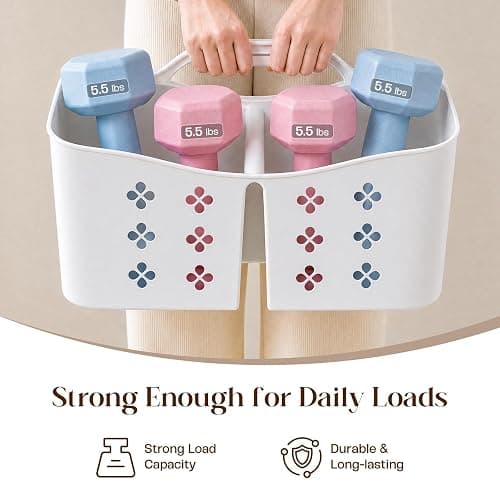Portable Shower Caddy with Handle, Large Capacity Shower Basket Organizer, Quick-Drain Bathroom Storage Tote, Durable Plastic Shower Organizer for College Dorm, Beach, Gym, Travel Essentials, White thumbnail 6