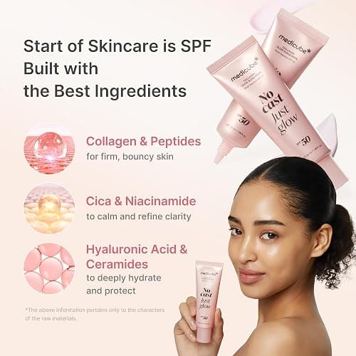 medicube No Cast Just Glow Collagen Sunscreen | SPF 50 Broad Spectrum Face Sunscreen | Lightweight, Non-Sticky, Hydrating Formula | Peptide, Cica for Soothing & Glow | Stocking Stuffers for Women thumbnail 3