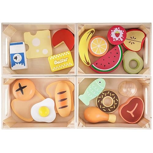 Food Groups - Wooden Play Food Sets, Pretend Play Kitchen Toys, Toy Food Accessories for Toddlers 1-3, Wood Play Fake Food for 1 2 3 Year Old Boys Girls Birthday Gift - Image 1