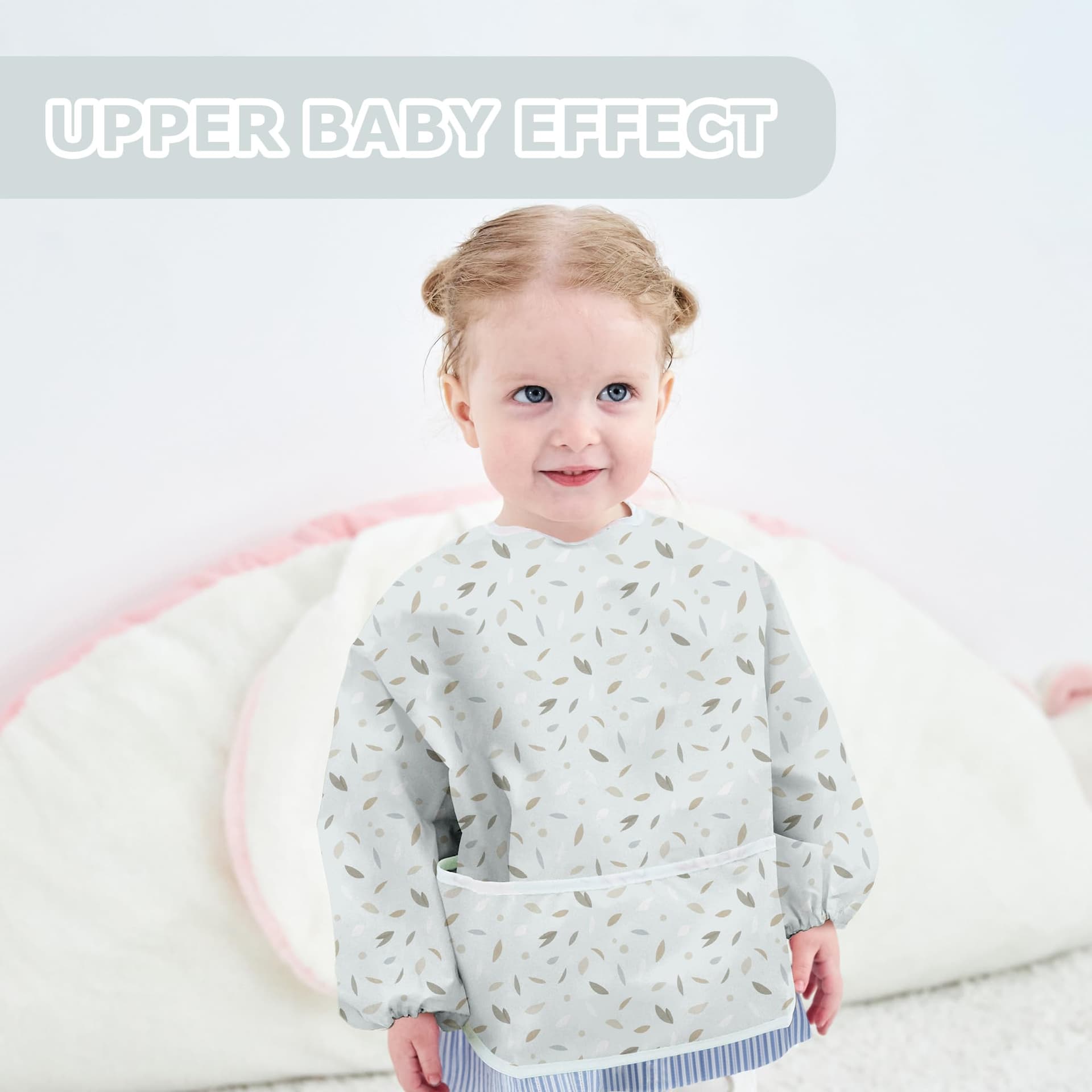 Little Dimsum Baby Bib | Full Sleeved Feeding Bib 2 Pack, Infant & Toddler Waterproof Bib Apron,Food Protection Large Pocket Eating Smock 6-36 Months - Yellow Rabbit&Blue leaves thumbnail 2