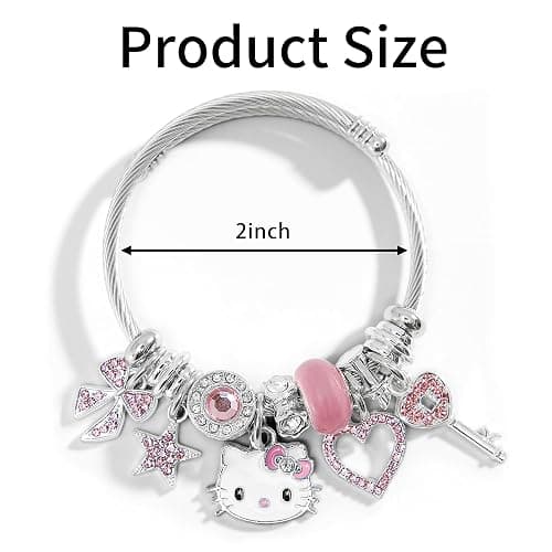 Cute Bracelets, Adjustable Stainless Steel Composite Bracelet Bangles, Classic Cartoon Design Jewelry, Gift for Her (Pink) thumbnail 2