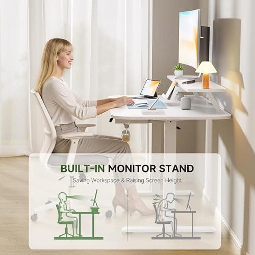 GTPLAYER Electric Standing Desk with Drawers, 48 x 24 Inches Height Adjustable Computer Desk with Monitor Stand, Laptop Stand, Sit Stand up Desk with Memory Preset for Home, Office, White thumbnail 6