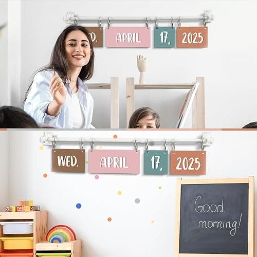 Naozinebi Boho Calendar Bulletin Board Set Boho Rainbow Flip Calendar with Holder Boho Classroom Decoration with 54 Date Cards Adjustable Calendar Holder for Classroom Home Decor Supplies thumbnail 6