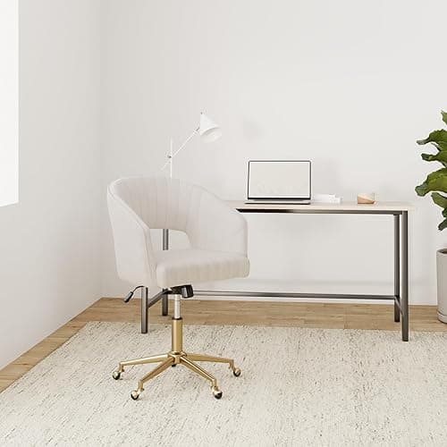Nrizc Velvet Office Desk Chair, Upholstered Home Office Desk Chairs with Adjustable Swivel Wheels, Ergonomic Office Chair for Living Room, Bedroom, Office, Vanity Study (Beige) thumbnail 3