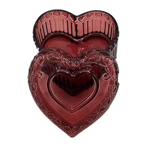 WHSLILR Glass Jewelry Box Heart Shape Cute Box for Storage Ring Earring Trinket Vintage Jewelry Organizer Decorative Gift for Women Girls-GRB003-Red thumbnail 6