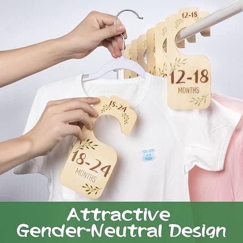 Baby Closet Dividers for Clothes Organizer - Set of 8 Beautiful Wooden Double-Sided Baby Clothes Size Hanger Organizer from Newborn to 24 Months for Boho Nursery Decor thumbnail 7