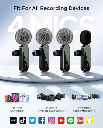 Bayanbulu 4 Packs Wireless Lavalier Microphone for iPhone Android Camera | Mini Clip-On Mic with Noise Reduction for 4-Person Video Recording, Interviews, Podcasts, YouTube, TikTok & Vlogging thumbnail 4