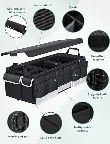 Oasser Trunk Organizer with Cooler Bag, Large Collapsible Car Trunk Organizer for SUV with Multi Compartments, Car Storage Grocery with Lid (Extra Large, Black&Grey) thumbnail 4