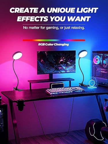 Clip on Light,10 RGB Colors+10 Brightness Clip on Desk Lamp with Clamp, 500 Lumen Bright 72 LED Desk Light, USB Adapter Reading Lights for Books in Bed/Headboard/Bedside Table/Bedroom/Dorm/Home Office thumbnail 5