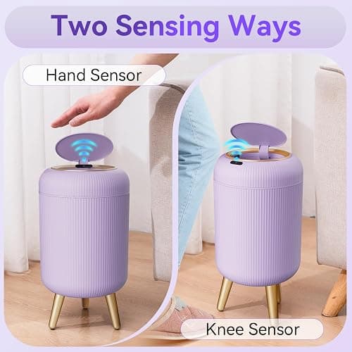 onlcuk Motion Sensor Bathroom Trash Can with Lid, 3 Gallon/11L Automatic Bathroom Wastebasket,Touchless Trash Bin with Removable Legs for Kitchen,Office,Toilet,Bedroom,Smart Sensor Trashcan-Purple thumbnail 5