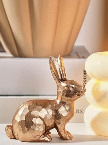 DN DECONATION Golden Polyresin Bunny Decor Rabbit Figurines, Easter Bunny Statue Set of 3 for Spring Tabletop Decor thumbnail 7