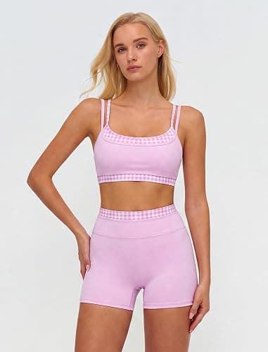 ABOCIW Layered Workout Sets for Women 2 Piece Polka Dot Sports Bra High Waist Shorts Gym Active Yoga Pilates Outfits thumbnail 3