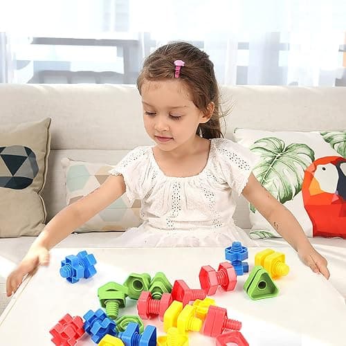 TOMYOU 32 pcs Shapes Nuts and Bolts Stacking Toys - STEM Color Sorting Learning Games - Montessori Building Kids Matching Game for Preschoolers - Construction Fine Motor Skills for Kids thumbnail 2