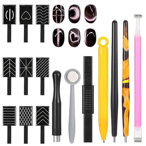 15 PCS Nail Magnet Set, Cat Eye Magnet For Nails Cat Eye Gel Nail Polish Magnet Wand Nails Design Tools Nail-Art DIY Accessories Diverse Glassy Cat-eye Effect - Image 1