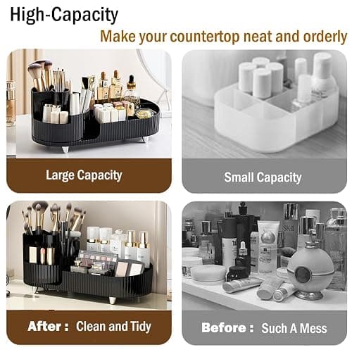 Makeup Organizer Countertop Rotating Makeup Organizer for Vanity Large Capacity Cosmetic Display Case with Makeup Brush Holder Cosmetic Organizer Countertop（Black） thumbnail 3