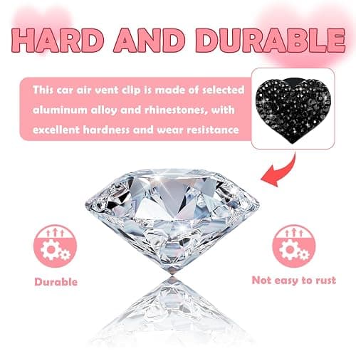 4PCS Heart-Shaped Car Vent Clips with Rhinestone,Bling Air Vent Clips Car Decorations,Premium Shiny Car Clips for Vents Accessories Interior (Black) thumbnail 3