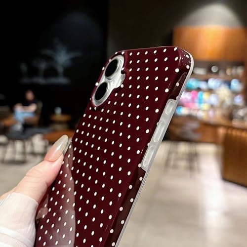 Jmltech for iPhone 16 Case Polka Dot Phone Cases Aesthetic Design Trendy Simple Case Slim Shockproof Protective Cover Burgundy Red thumbnail 3