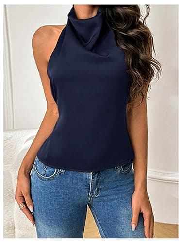 SOLY HUX Women's Satin Halter Backless Crop Top Sexy Sleeveless Tank Shirts Festival Party Clubwear thumbnail 4