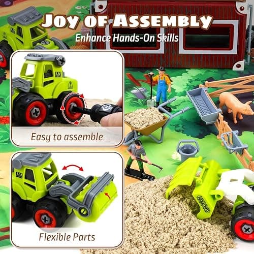 Aprilwolf 69 PCS Farm Sensory Bin Toys Playset, Sandboxes with Sand, Farmer Tractor & Farm Animals Figures Toys for Kids 3 4 5, Gifts for 6 7 Years Old Boys Girls Toddlers thumbnail 5