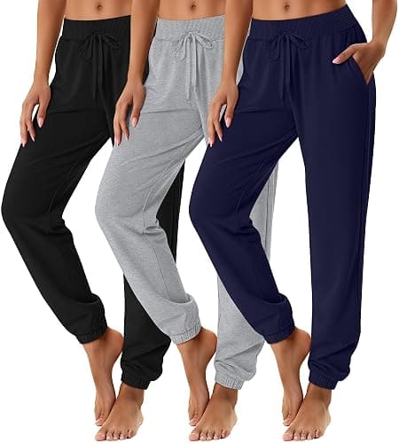 Velvelhall 3 Pack Women's Sweatpants with Pocket, High Waisted Drawstring Jogger Pants Cinch Bottom Casual Baggy Trousers - Image 1