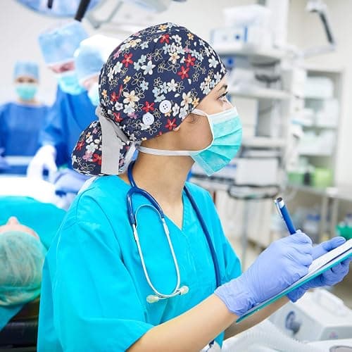 Honoson 6 Pcs Scrub Caps Women Nursing Hats with Buttons Adjustable Bouffant Nurse Hats Ponytail Holder Bouffant Turban - Fresh Patterns thumbnail 5