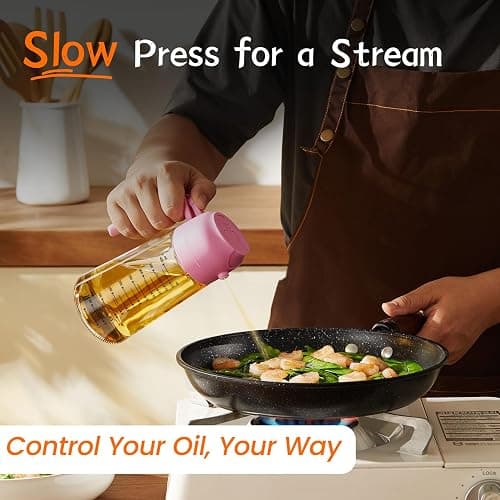 TrendPlain 16oz/470ml Glass Olive Oil Sprayer for Cooking - 2 in 1 Olive Oil Dispenser for Kitchen Gadgets, Air Fryer, Salad, and BBQ - Bubblegum thumbnail 5