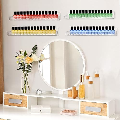 AumVum Acrylic Wall Mounted Nail Polish Organiser Rack, 6 Tiers Clear Shelves with Removable Anti-Slip Inserts, Paint Rack Essential Oil Perfume Stand, Nail Varnish Storage Display Shelf 15 Inches thumbnail 2