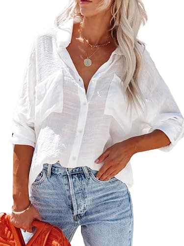 Breezy Lane Button Down Shirt for Women Beach Cover Up Long Sleeve Blouses - Image 1