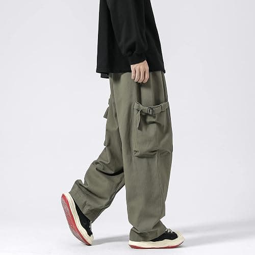 PRIJOUHE Men's Baggy Cargo Pants Casual Loose Fit Wide Leg Pants with Elastic Drawstring Waist thumbnail 5