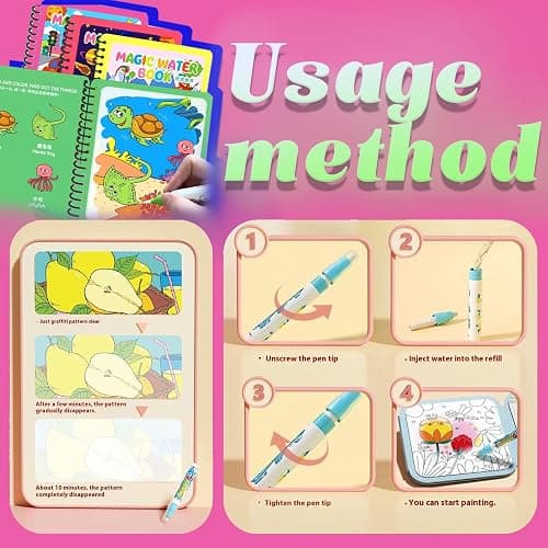 NYXTOB 8pcs Magic Water Book, Magic Water Painting Book, Paint with Water Books for Toddlers 1-3, 8 Painting Themes thumbnail 4