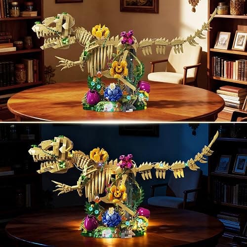 CUBIMANA Dinosaur Fossil with Flowers Building Set & LED Light, 1185PCS Dino Botanical Building Set for Adults, Skeleton Model Kit for Home Decor & Display, Christmas Birthday Gifts for Adults Teens thumbnail 8