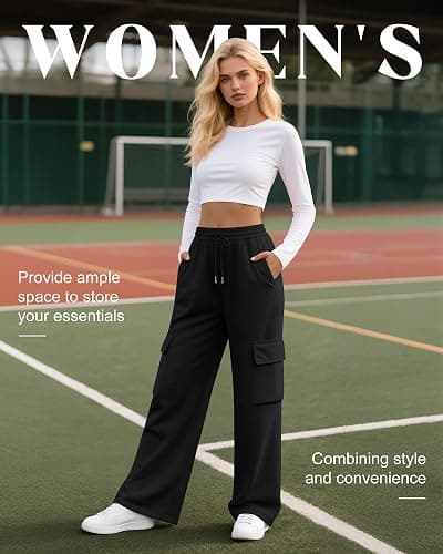 Neer 3 Pack Women's Cargo Sweatpants Wide Leg Baggy Loose Elastic Drawstring Pants Casual Athletic Joggers with 4 Pockets thumbnail 3