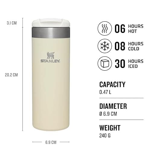STANLEY Aerolight Transit Travel Mug 0.47L - Keeps 6 Hours Hot - 8 Hours Cold - Dishwasher Safe - Leakproof - Car Cup Holder Compatible - Insulated Coffee Cup - Cream Metallic thumbnail 3